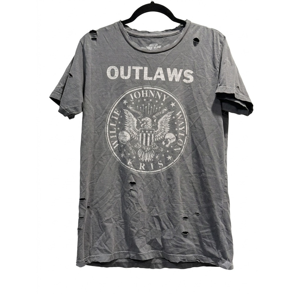 Country Deep Outlaws Graphic T-Shirt Willie Johnny Waylon Kris Distressed Gray S